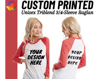 Custom Printed Raglan T-Shirt: Unisex Triblend 3/4-Sleeve