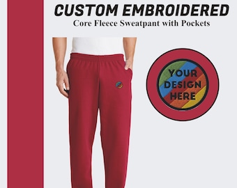 Custom Embroidered Sweatpant With Pockets, Custom Embroidery Logo, Personalized Pants, Custom Core Fleece Jogger Pants, Custom Sweatpants