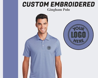 Port Authority® Gingham Polo Shirt | Gift Father | Halloween Gift | Business Polo | Mens polo | Personalized Gift | Custom Embroidery Polo |