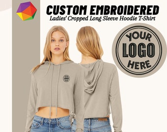 Custom Crop Hoodie - Women's Embroidered Hoodie - BELLA+CANVAS® Cropped Long Sleeve Hoodie T-Shirt - Personalized Your Design Hoodie