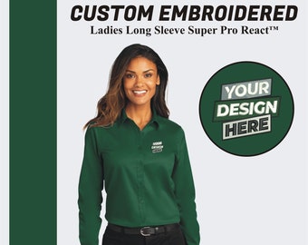 Custom Port Authority® Ladies Long Sleeve Shirt, Embroidered Button Down Shirt, Personalized Business Logo Tee, Gift For Her, Birthday Gift