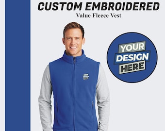 Port Authority® Custom Embroidered Vest Custom Value Fleece Vest Custom Embroidery Logo Vest Men's Full Zip Vest Winter Vest Gift For Him