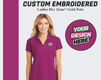 Custom Embroidered Ladies V Neck Polo | Port Authority® Polo T-Shirt | Custom Embroidery Logo | Business Logo Tee Shirt | Women Polo Tee |