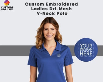 Custom Embroidered Ladies V Neck Polo | Sport Tek Polo Tee | Personalized Embroidery Logo | Customize Business Logo Shirt | Women Polo Shirt