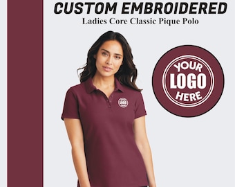 Port Authority® Ladies Core Classic Pique Polo |  Polo Tee | Personalized Embroidery Logo | Customize Business Logo Shirt | Women Polo Shirt