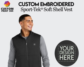 Sport-Tek® Custom Embroidered Soft Shell Vest, Personalized Logo Vest, Custom Men's Zip Up Vest, Design Your Own Embroidered Vest Jacket