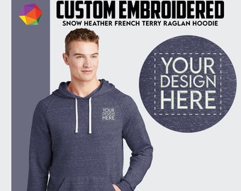 Jerzees ® Custom Snow Heather French Terry Raglan Hoodie Custom Embroidered Hoodie Embroidery Logo Hoodie Custom Business Logo Hoodie