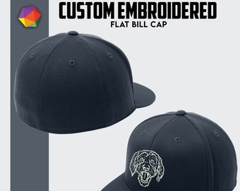 Custom Flexfit 210® Flat Bill Hat Custom Embroidered Hat Custom Fitted Hat Custom Baseball Cap Custom logo Hat Personalized Hats for Men