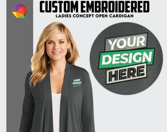 Custom Women Cardigans, Custom Embroidered Logo Cardigan, Port Authority® Concept Open Cardigan Shawl Collar Women Cardigan Embroidery Logo