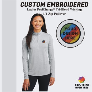 Custom Embroidered Ladies Tri Blend Pullover|Personalized Quarter Zip Sweatshirt|Customize Your Own Logo/Text |1/4-Zip Pullover For Her