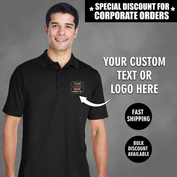 Custom Embroidered Men's Polo Shirt, Customized Text Business Casual Dri-Fit Polo T Shirt, Embroidery Company Name Logo, Work Wear Uniforms