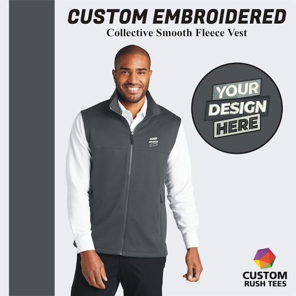 Port Authority® Custom Embroidered Vest Custom Fleece Vest Jacket Embroidery Logo Custom Men's Full Zip Vest Winter Vest Jacket Gift For Him