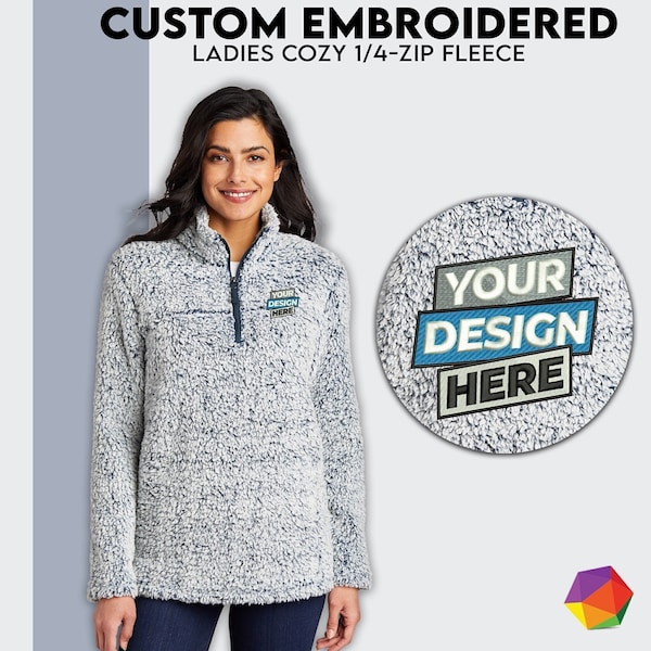 Custom Embroidered 1/4-Zip, Women's Cozy Sherpa Fleece Quarter Zip, Monogram Sherpa Quarter Zip, Winter Sweatshirt, Custom Logo Sweatshirt