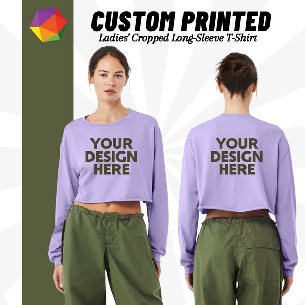 Bella + Canvas Ladies Cropped Long Sleeve T-Shirt, Drop Shoulder Fashion Tshirt, Personalized Prints Tshirt, Trendy Tshirt, Cropped Tshirt