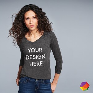 District® Custom V-neck Women T-shirt Personalized V-neck Long Sleeve ...