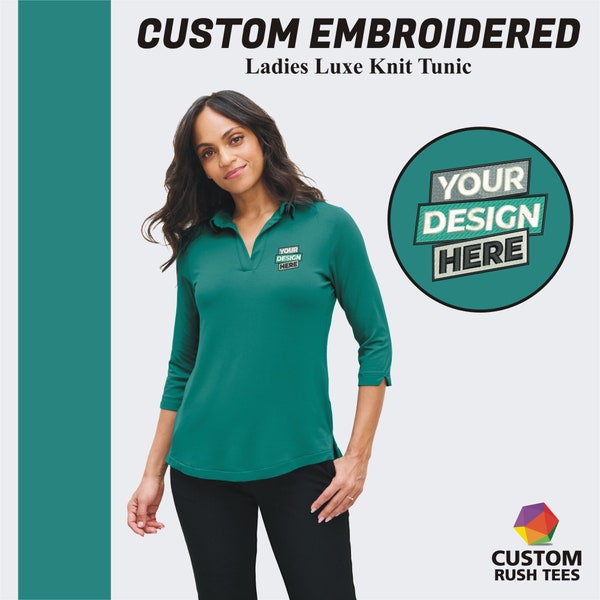 Custom Women's Tunic Shirt Custom Tunic Top 3/4 Sleeve Shirt Custom Embroidery Logo Shirt for Women Polo Style Tunic, Women Clothing