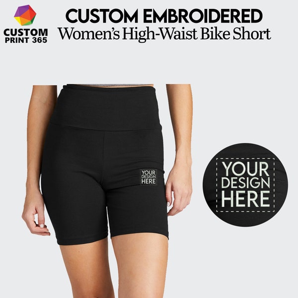Custom Embroidered Short, Custom Women’s High Waist Bike Short, Custom Bike Shorts, Personalized Logo Shorts, Gift For Her Cute Booty Shorts