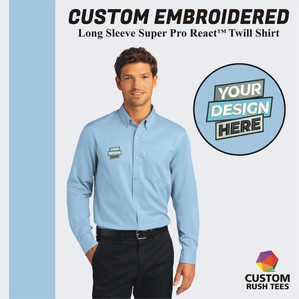 Custom Port Authority® Long Sleeve Shirt, Custom Embroidered Button Down Shirt, Personalized Business Logo Tee, Gift For Him, Birthday Gift