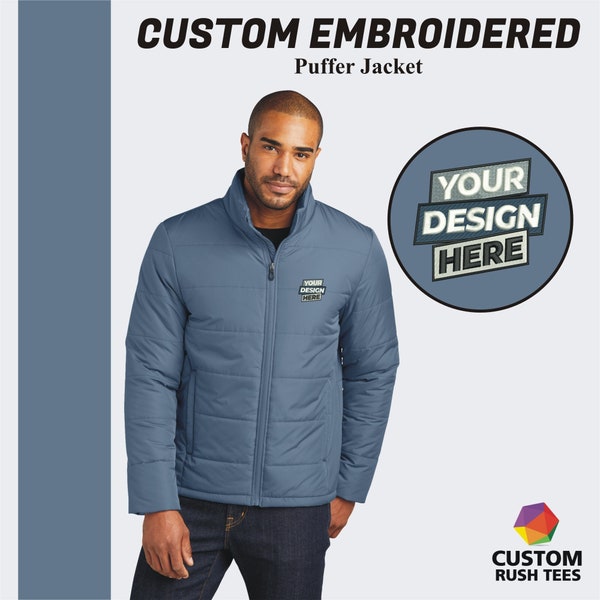 Custom Port Authority® Jacket Insulated Jacket, Embroidered Mens Full Zip Puffer Jacket, Waterproof Jacket, Personalized Gift, Rain Jacket