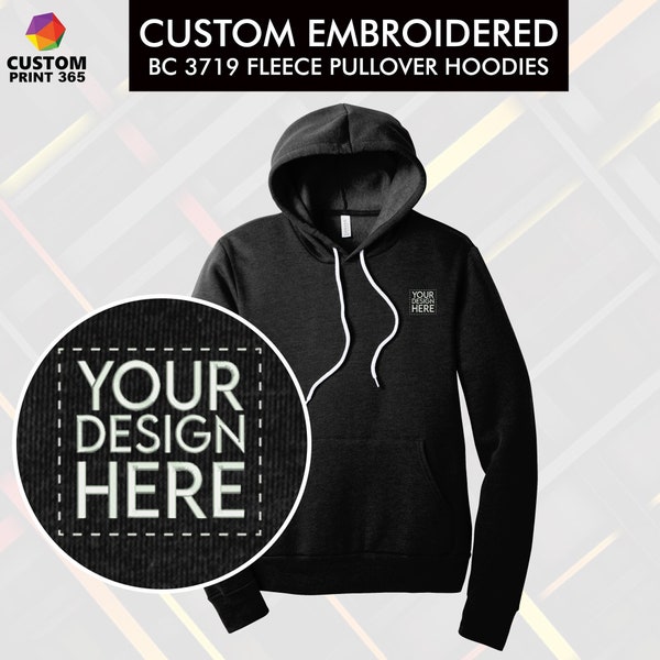 Custom Embroidered Hoodie - Personalized Logo Text Design - Hooded Sweatshirt Customized Embroidery Hoodies Kangaroo Pockets Pullover Unisex