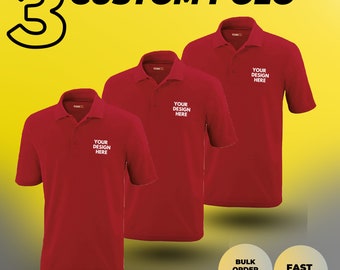 Custom Embroidered Men's Polo Pack 3 Shirt, Embroider your Company Custom Logo Dri-Fit Polo with Embroidery Casual Work wear Gift