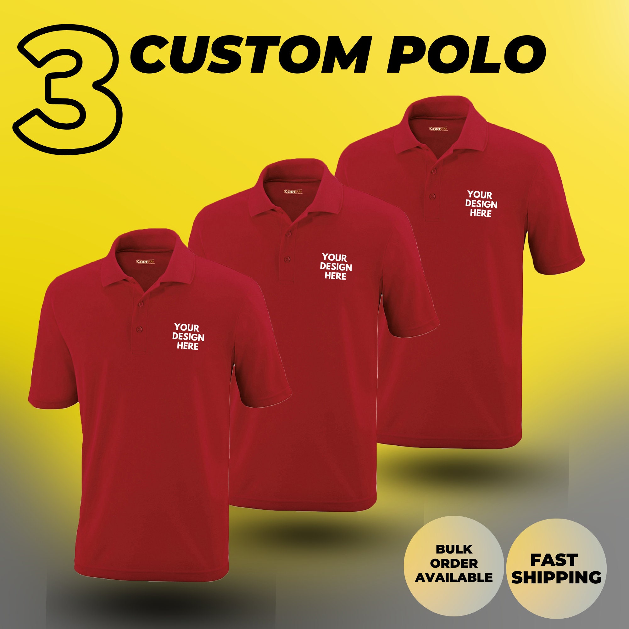 Custom Embroidered Men's Polo Pack 3 Shirt Embroider Your - Etsy