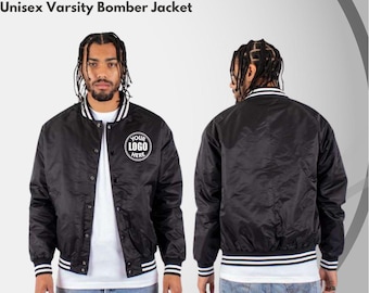 Custom Embroidered Varsity Bomber Jacket: Insulated Water-Resistant Fabric, Relaxed Fit, Personalized Jacket, Lightweight Jacket