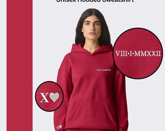 Custom Embroidered Roman Numeral Hoodie, Anniversary Date Initial Sweatshirt
