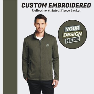 May include: A green fleece jacket with a zipper closure and a small embroidered logo on the left chest. The jacket has a stand-up collar and two pockets. The text "YOUR DESIGN HERE" is displayed in a circle on the right side of the image.