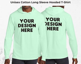 Camiseta unisex de algodón con capucha y manga larga con estampado personalizado