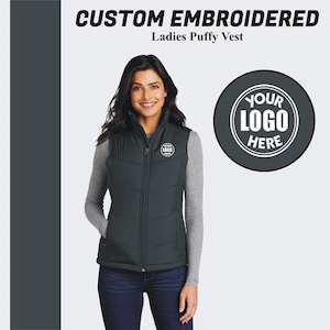 Chaleco acolchado bordado personalizado para mujer: Chaqueta con logotipo personalizado