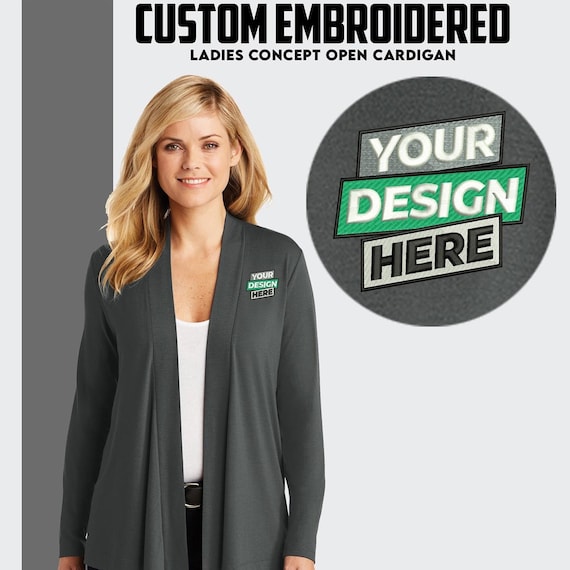 Custom Women Cardigans Custom Embroidered Logo Cardigan Port Authority Concept Open Cardigan Shawl Collar Women Cardigan Embroidery Logo Etsy
