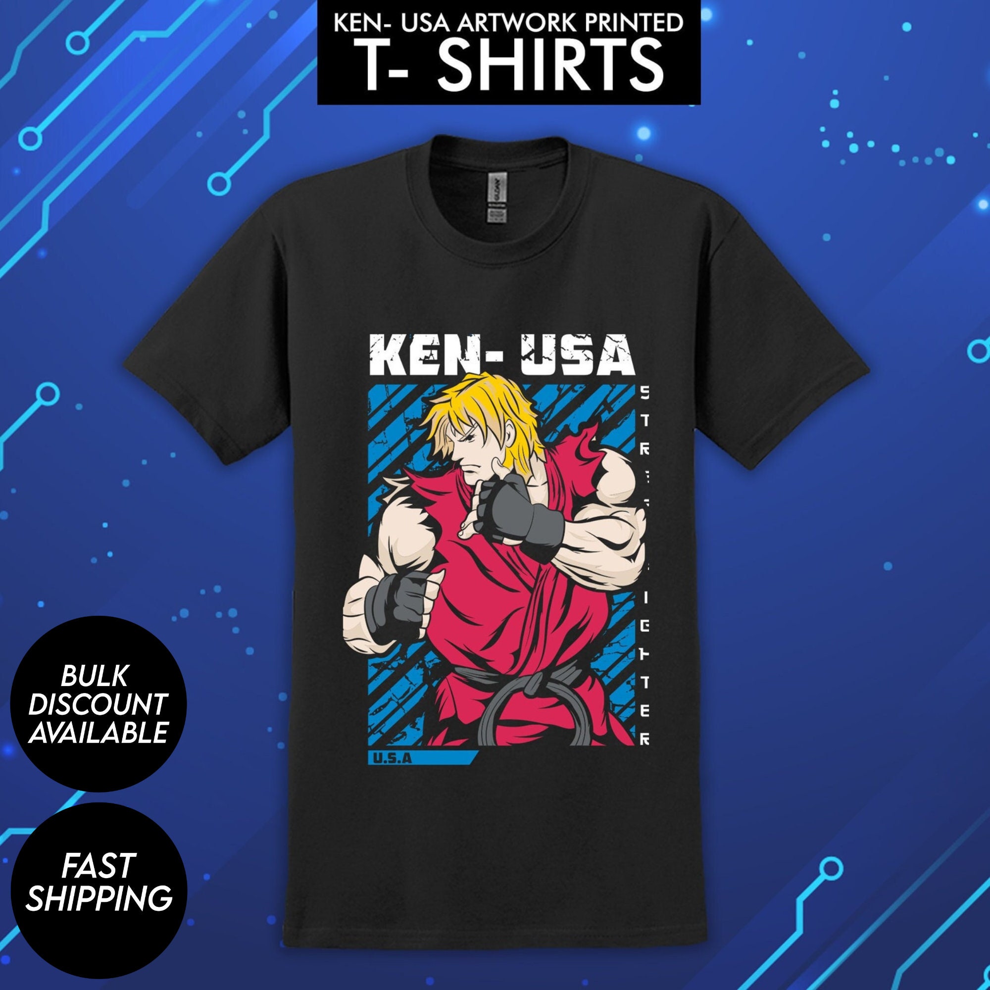 Street Fighter Ken USA T Shirt, Street Fighter T Shirt, Ken