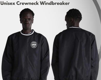 Custom Embroidered Unisex Crewneck Windbreaker: Water-resistant fabric, Personalized Your Logo/Design/Text