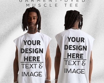 Custom Print Unisex Muscle Tank | Garment Dyed Cotton Tee | Retro Vintage Look T-Shirt