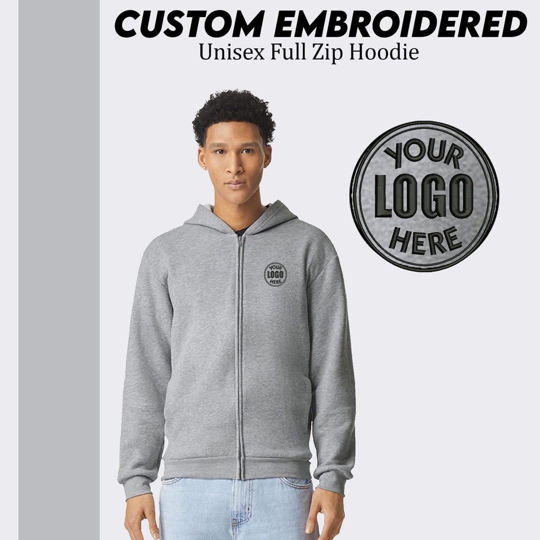 Custom Embroidered Zip up Hoodie Sweatshirt Personalized Logo Custom ...