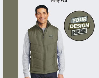 Port Authority® Men's Puffy Vest Jacket Custom Embroidered Vest, Customized Logo, Monogrammed Vest, Custom Embroidery Vest, Gift For him