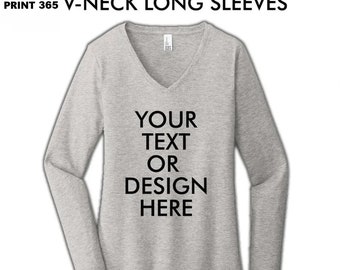 Custom V-Neck Women T-shirt|Personalized V-neck Long Sleeve Tee|Customize Printing T Shirt|Design Your Own Tshirts|Gift For Her|DT6201 Vneck