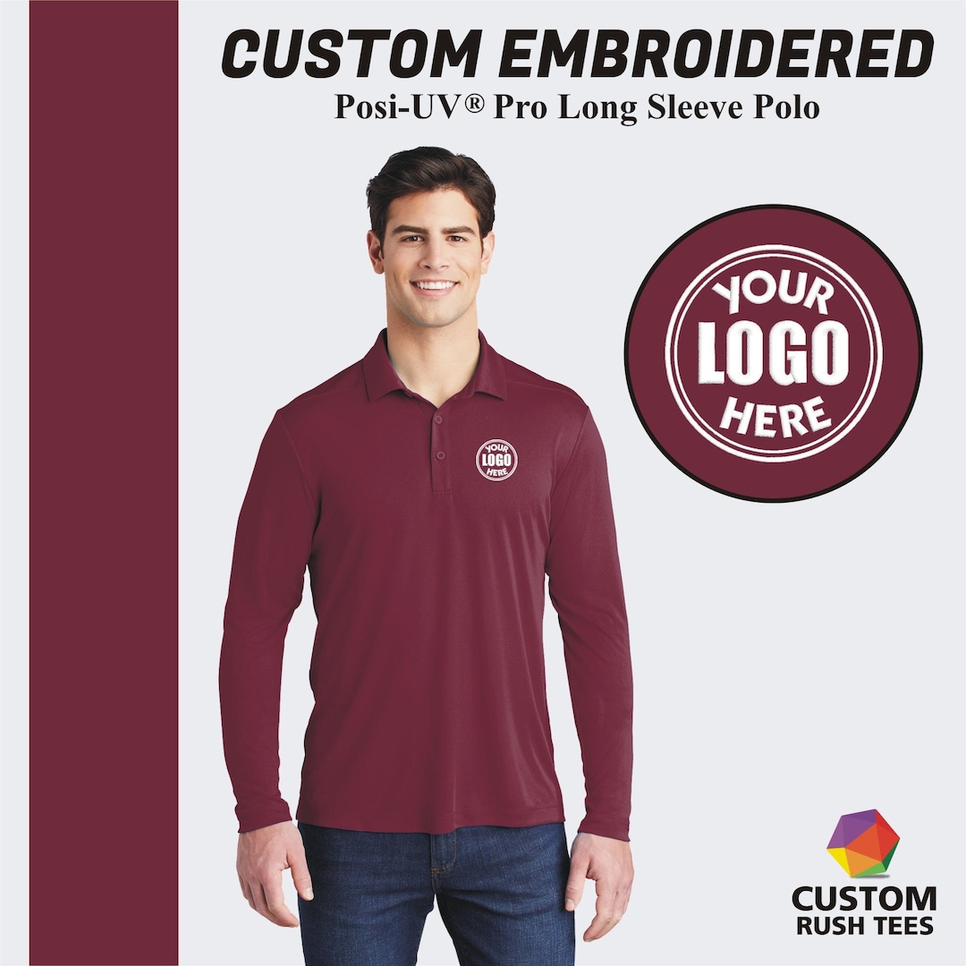 Custom Embroidered Polo Classic Long Sleeve Polo Monogram Polo Shirt Design Your Own Shirt Business Long Sleeve Polo Custom Polo Etsy