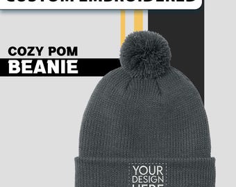 Custom Embroidered Cozy Pom Beanie: Personalized Your Own Beanie