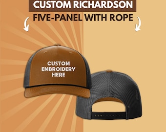 Casquette trucker à cinq panneaux avec corde Richardson : logo brodé personnalisé