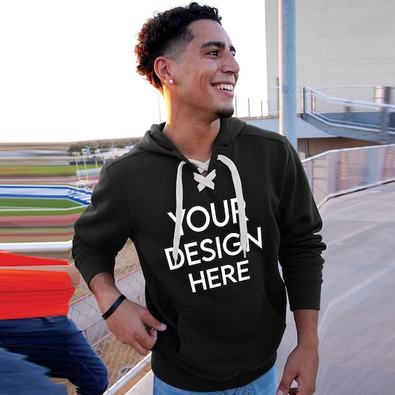 Sport-Tek® Custom Hoodie, Custom Lace Up Hoodie Sweatshirt, Personalized Text Hoodie, Custom Hockey Hoodie Custom Design Hoodie Gift For Him
