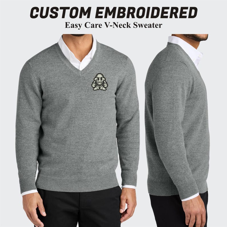 Custom Embroidered V-neck Sweater: Personalized Logo Sweater - Etsy