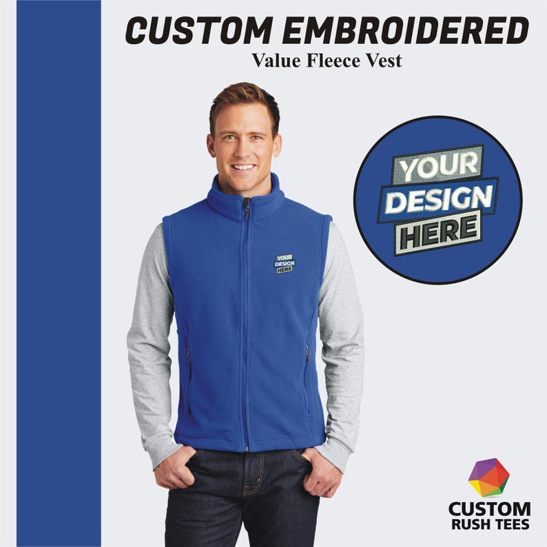 Port Authority® Custom Embroidered Vest Custom Value Fleece Vest Custom Embroidery Logo Vest Men's Full Zip Vest Winter Vest Gift For Him 画像 1