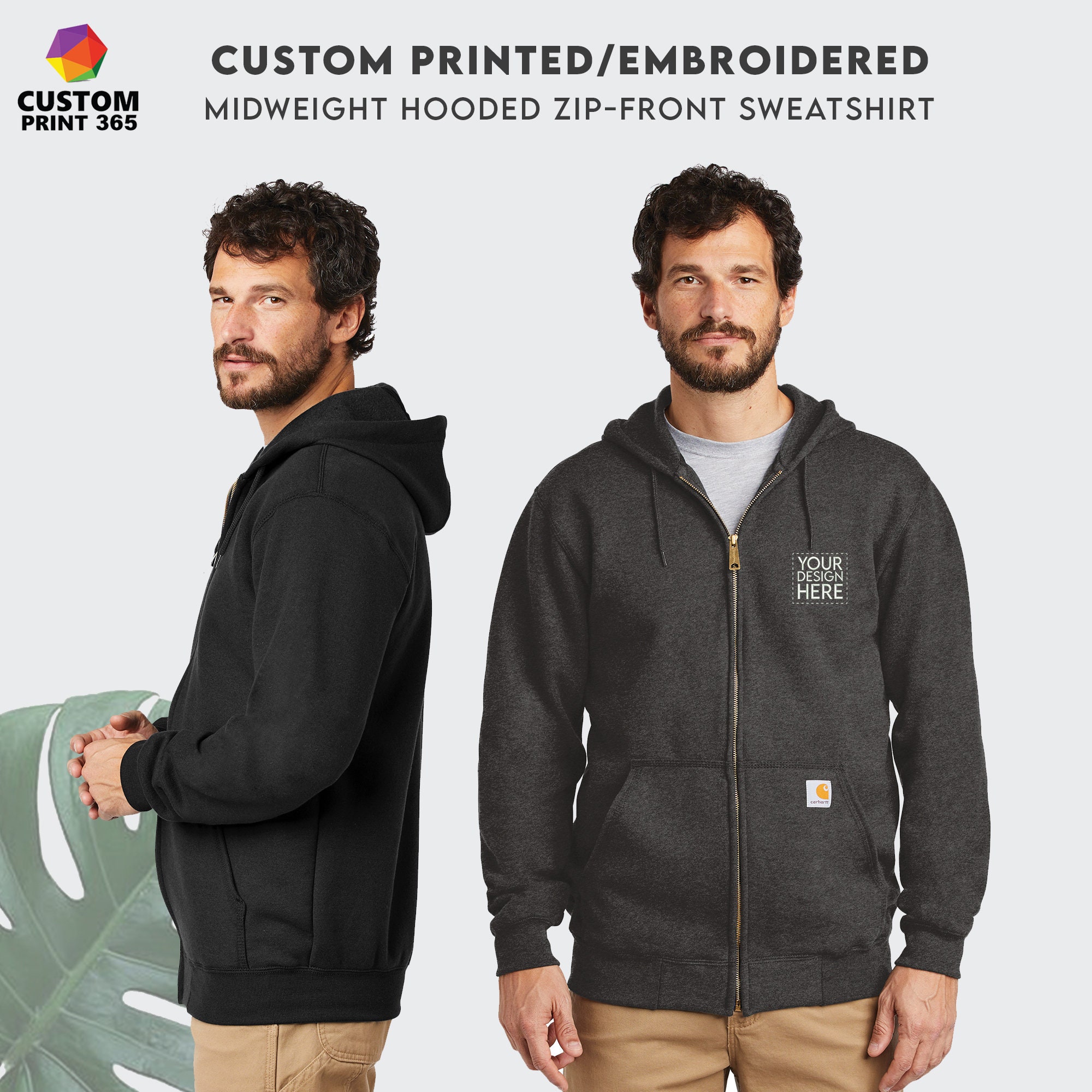 Carhartt ® Custom Zip up Hoodie Custom Embroidered Hoodie Print on