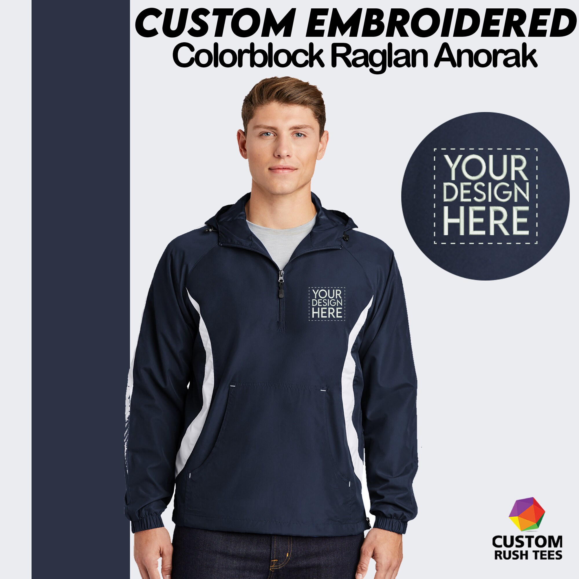 Sport tek Colorblock Raglan 1 2 zip Anorak Custom Embroidered