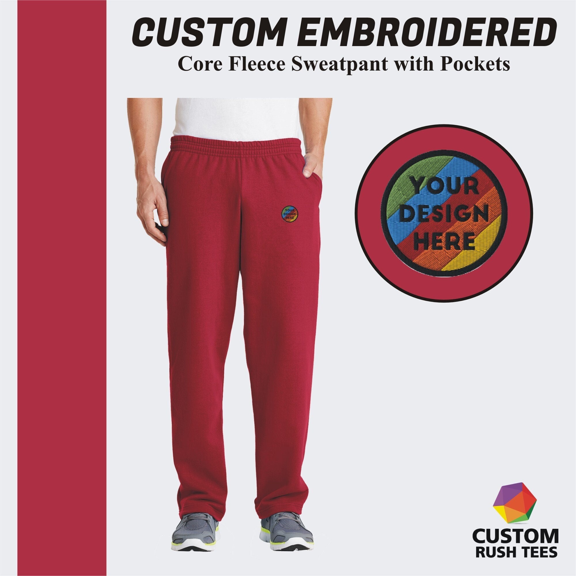 Custom Embroidered Sweatpant With Pockets, Custom Embroidery Logo,  Personalized Pants, Custom Core Fleece Jogger Pants, Custom Sweatpants 