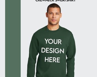Może przedstawiać: Zielony, rozpinany sweter z okrągłym dekoltem z nadrukiem "YOUR DESIGN HERE" w kolorze białym na przodzie.