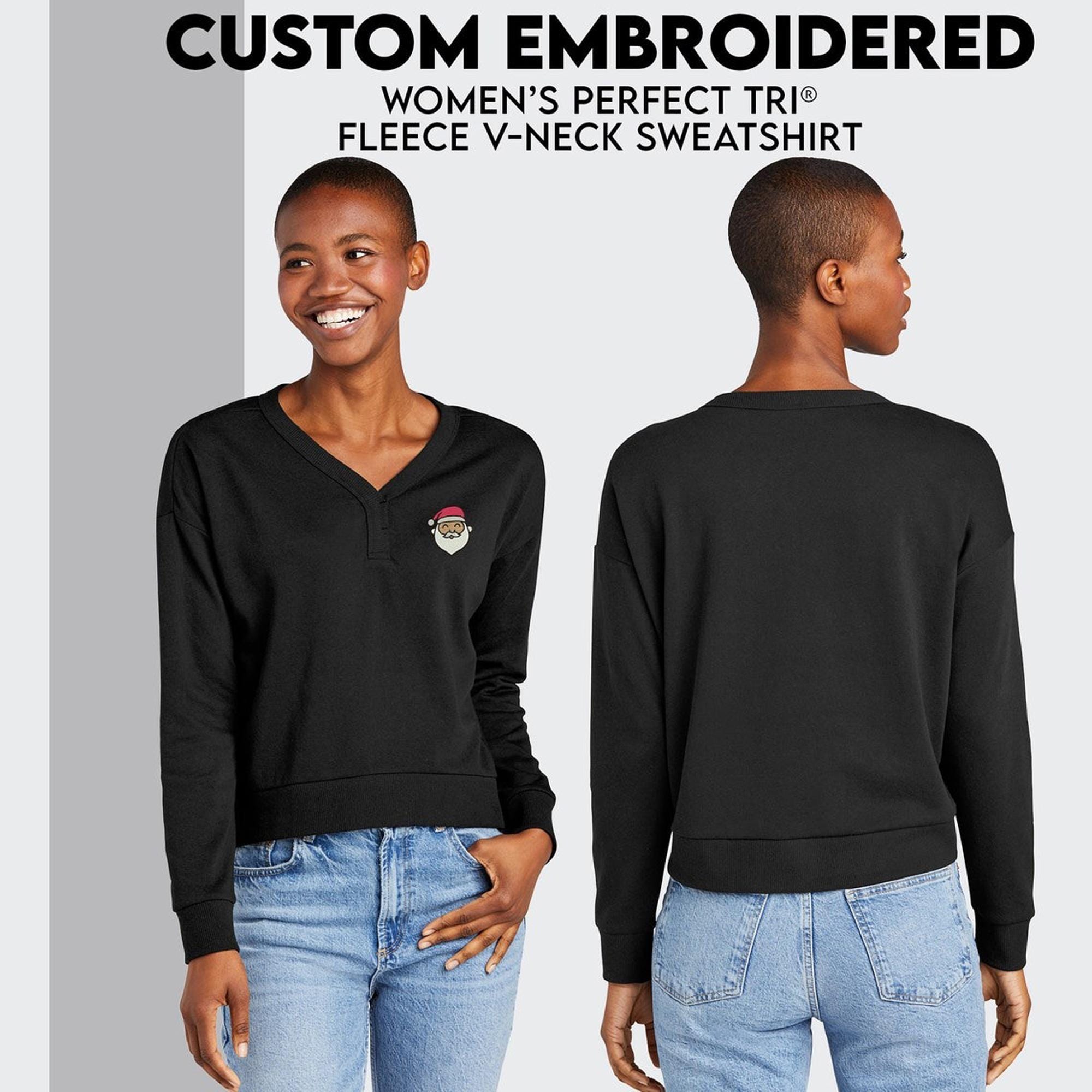トップス Logo Embroidery V-neck Sweatshirt Custom Embroidered Sweatshirt, Custom Fleece V-neck