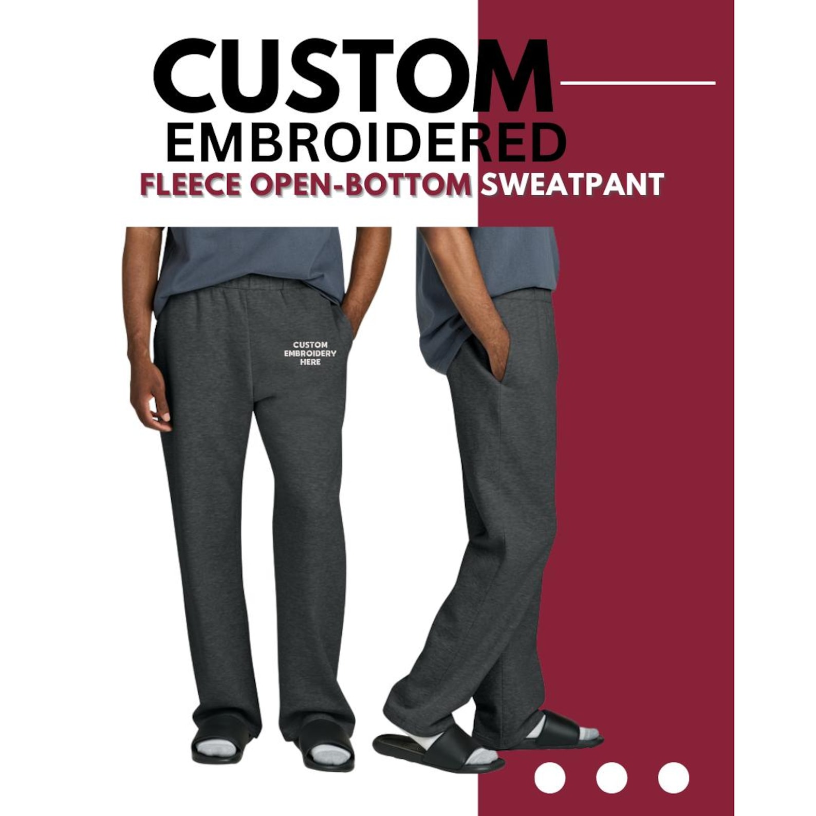 Custom Embroidered Fleece Sweatpants, Unisex Open-bottom Sweatpant ...